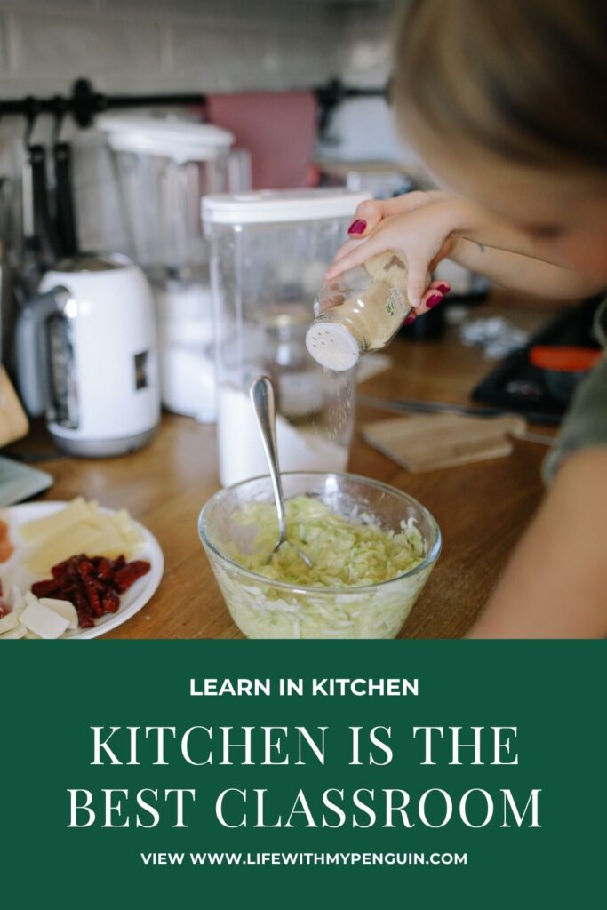 learn in kitchen. Kitchen is the best classroom ever. #toddlercooking #skillstolearnbycooking